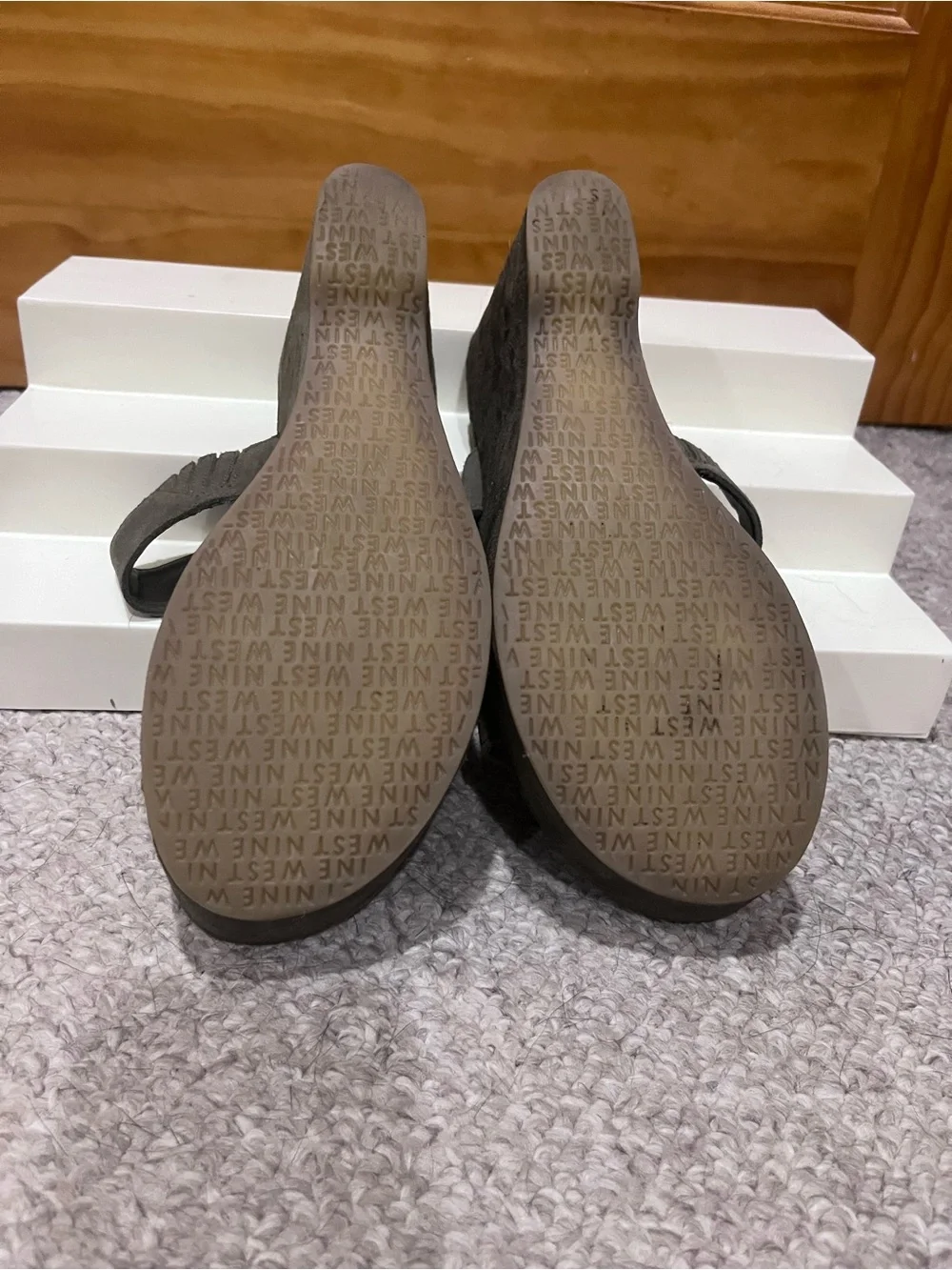 Nine West Alake Army Green Women's Suede Wedge Sandal - Slip-On Platform